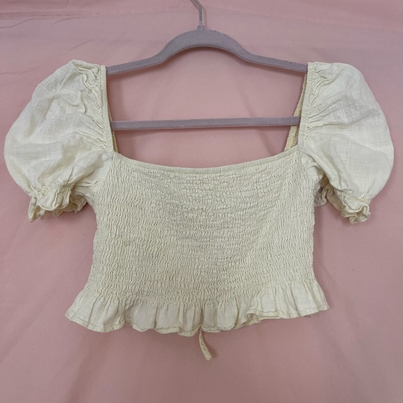 Pale Yellow Puff Sleeve Smocked Top - Picture 4 of 4